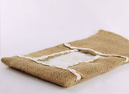 Picture of Burlap pouch with clear vinyl window and lace